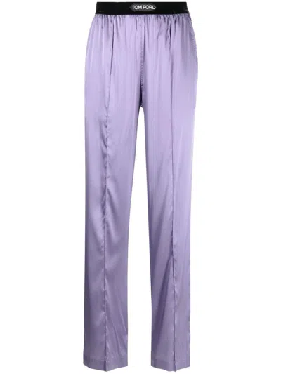 Tom Ford Stretch Silk Satin Pajamas Pants In Lilac