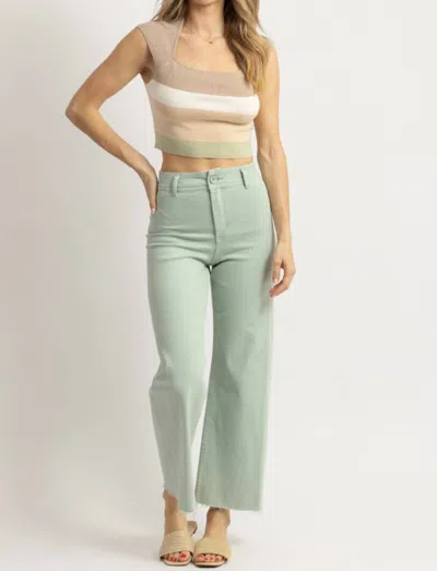Miou Muse Hailey Wide Leg Denim Pant In Mint In Green