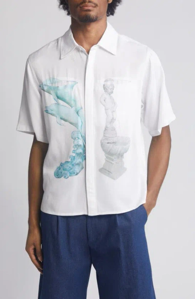 Jungles Ornaments Short Sleeve Graphic Button-up Shirt In White