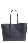 Saint Laurent Large Leather Shopper Tote In Bleu Fonce