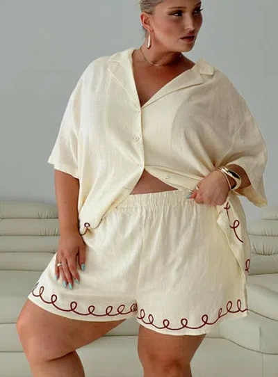 Princess Polly Lower Impact Jamari Linen Blend Shorts In Cream / Brown