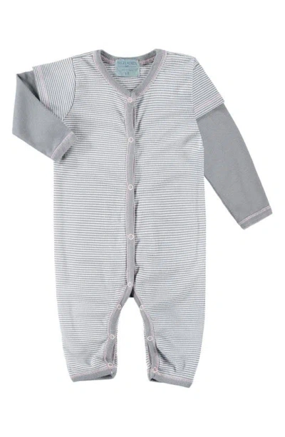 Paigelauren Babies' Classic Supersoft Stripe Cotton Blend Romper In Grey