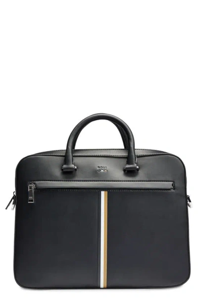 Hugo Boss Black Faux-leather Signature Stripe Trim Briefcase In 001-black