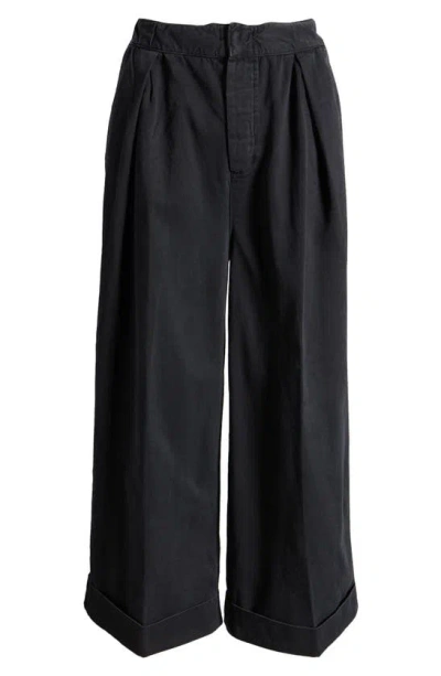 Free People After Love Roll Cuff Wide Leg Trousers In Black