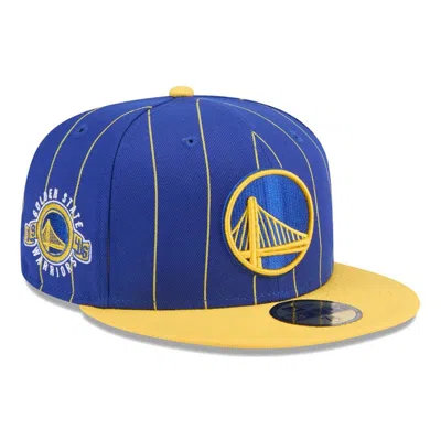 New Era Men's Royal/gold Golden State Warriors Pinstripe Two-tone 59fifty Fitted Hat In Royal Gold