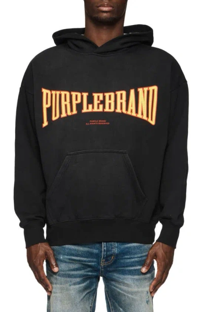 Purple Brand Logo Graphic Cotton Hoodie In Black