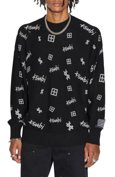 Ksubi Trash Box Cotton Knit Regular Fit Crewneck Sweater In Black