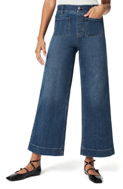 Spanx Crop Wide Leg Pull-on Jeans In Washed Indigo