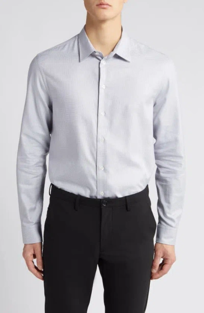 Emporio Armani Micro Check Cotton Button-up Shirt In Grey