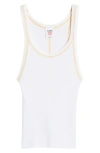 Re/done Women's Cropped Rib-knit Tank In White With Clementine Stitch