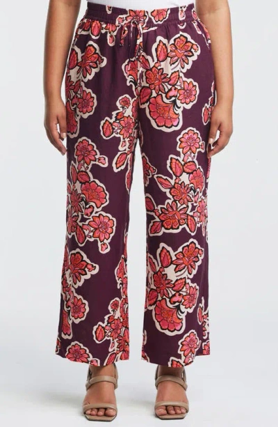 Estelle Jasmin Print Wide Leg Linen Blend Trousers In Rose/ Plum
