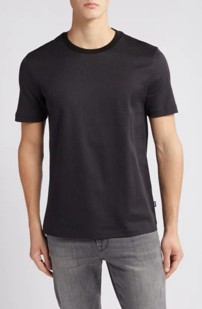 Hugo Boss Structured-cotton T-shirt With Mercerized Finish In Black