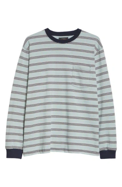 Beams Stripe Long Sleeve Cotton Pocket T-shirt In Blue