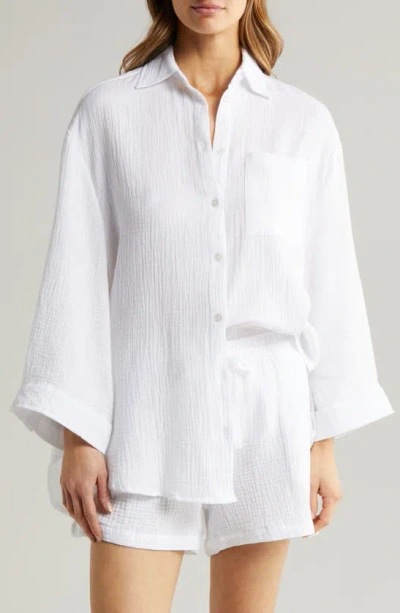 Papinelle Ashley Textured Cotton Double Gauze Short Pajamas In White