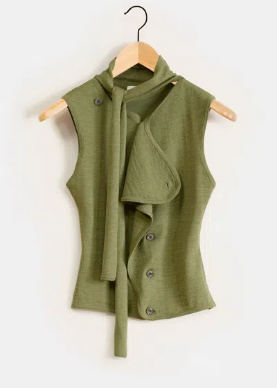 Lemaire Green Sleeveless Cardigan In Light Olive