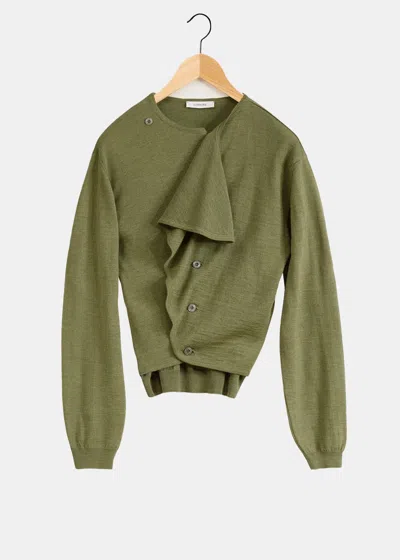 Lemaire Olive Trompe L'oeil Cardigan In Light Olive