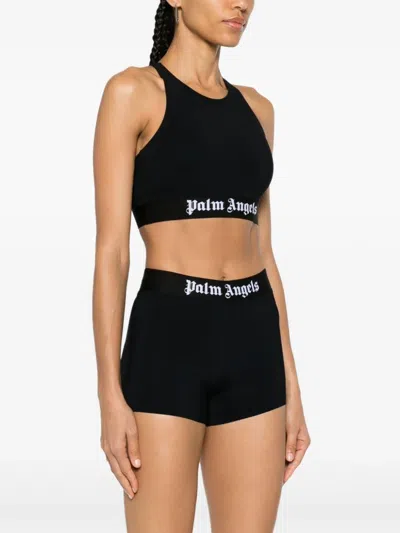 Palm Angels Logo Tape Cropped Top In 1001 Black Whit