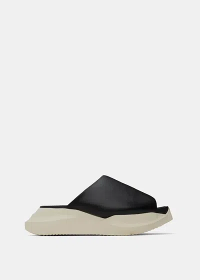 Rick Owens Black Leather Platform Sliders In Black/milkmilkimilk