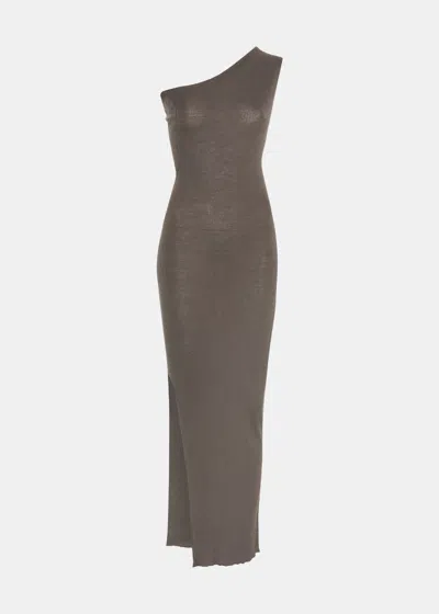 Rick Owens Taupe One-shoulder Ribbed Maxi Dress In Dust