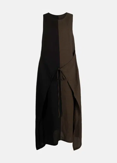 Uma Wang Brown Colour-block Sleeveless Midi Dress In Brown/black