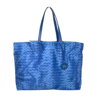 Bottega Veneta Intrecciolusion Blue Leather Tote Bag ()