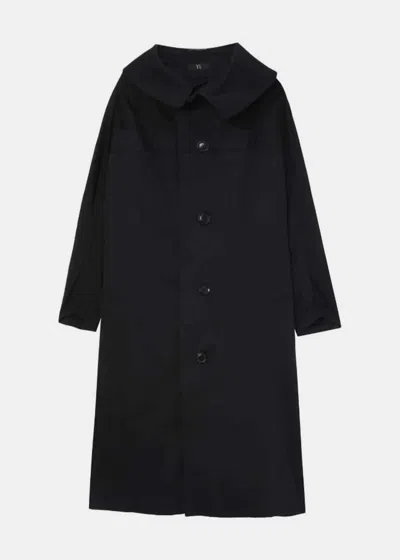 Y's Long-collar Cotton Single-breasted Coat In Black