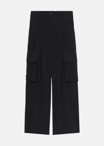Y's Pleated High-waisted Cargo Trousers In Black