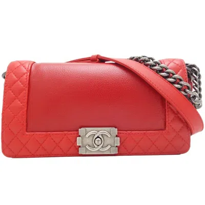 Pre-owned Chanel Boy Red Leather Shopper Bag ()