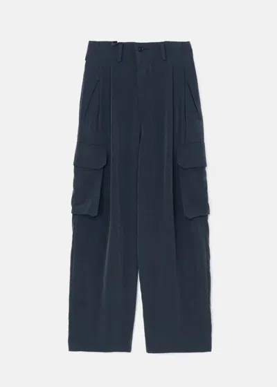 Y's Blue Grey Pleated High-waisted Cargo Trousers In Blue/grey