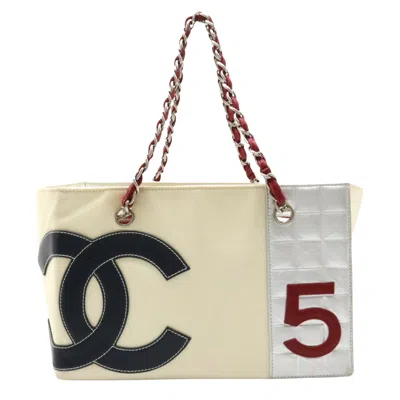 Pre-owned Chanel Chocolate Bar Beige Canvas Shoulder Bag ()