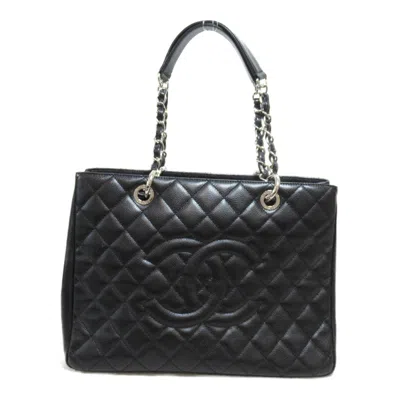 Pre-owned Chanel Gst (grand Shopping Tote) Black Leather Tote Bag ()