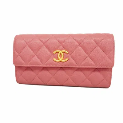 Pre-owned Chanel Matelassé Pink Leather Wallet  ()