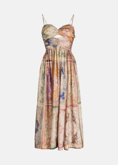 Zimmermann August Strapless Midi Dress In Patch Floral