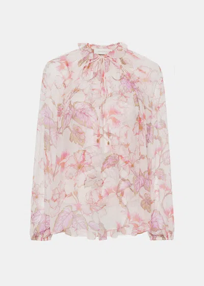 Zimmermann Matchmaker Billow Floral-print Blouse In Coral Hibiscus