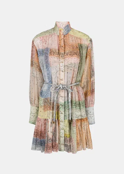 Zimmermann Matchmaker Lantern Belted Printed Cotton And Silk-blend Voile Mini Dress In Multicolor