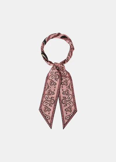 Zimmermann Pink Printed Silk Ribbon Scarf In Black Bandana