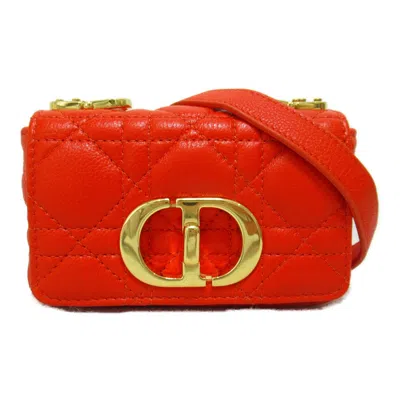Dior Caro Orange Leather Shoulder Bag () In Red