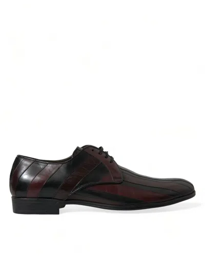 Dolce & Gabbana Black Bordeaux Leather Derby Formal Dress Shoes In Maroon And Black