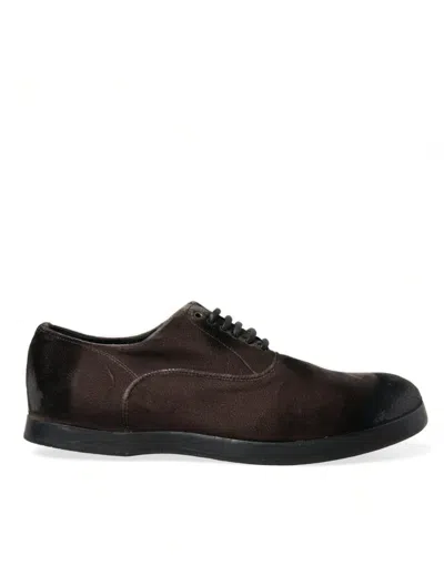 Dolce & Gabbana Brown Velvet Men Lace Up Oxford Dress Men's Shoes