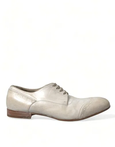 Dolce & Gabbana White Distressed Leather Brogue Dress Men's Shoes