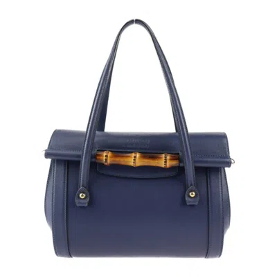 Gucci Bamboo Navy Leather Tote Bag () In Blue