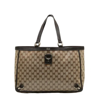 Gucci Gg Crystal Beige Canvas Tote Bag () In Brown