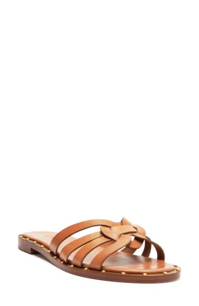 Schutz Phoenix Studded Leather Flat Sandals In Brown