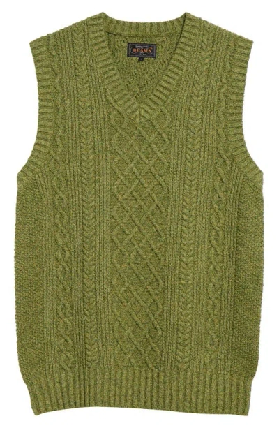 Beams Alan Cable Knit Jumper Waistcoat In Green 65