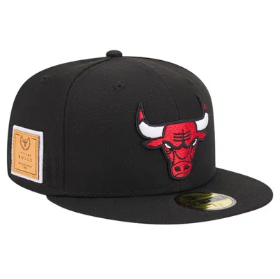 New Era Black Chicago Bulls Court Sport Leather Applique 59fifty Fitted Hat