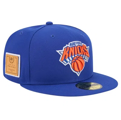 New Era Blue New York Knicks Court Sport Leather Applique 59fifty Fitted Hat