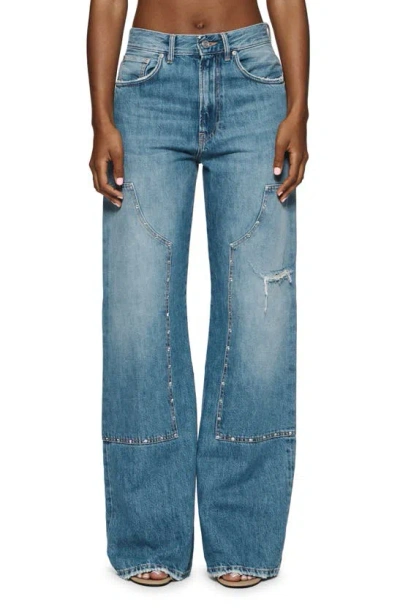 Purple Brand Bling Wide Leg Carpenter Jeans In Mid Indigo