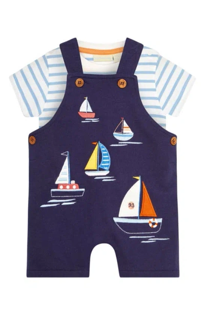 Jojo Maman Bébé Babies' Sailboat Appliqué T-shirt & Dungarees Set In Navy