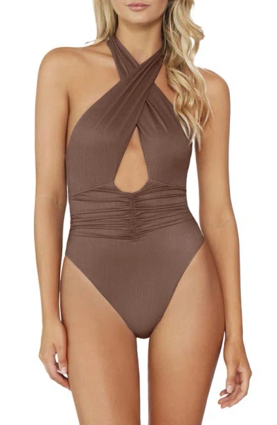 Pq Swim Celine Metallic Rib-knit One-piece Swimsuit In Lucaya