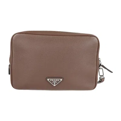 Prada Brown Leather Clutch Bag ()